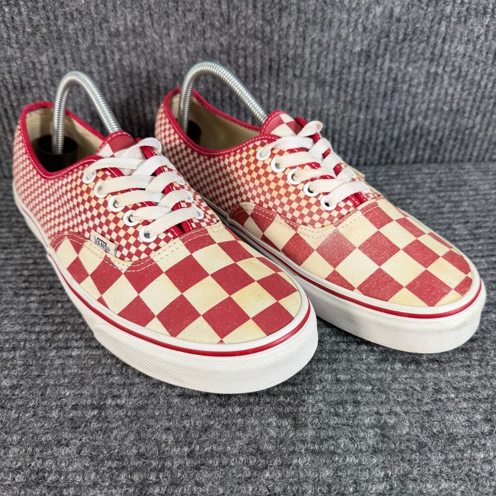 Vans Men's 10 Red Cream Checkerboard Suede Canvas Low Top Skate Sneakers